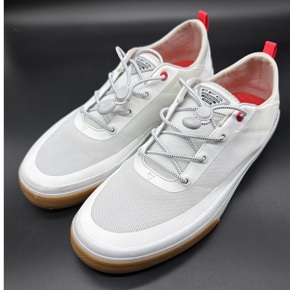 Columbia PFG Tamiami Women 9.5 Wide White Red Fishing‎ Boat Shoes BK1617-100